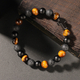 L1246 (Natürlicher Tigerauge) Schwarzes Tigerauge Vulkangestein Perlenarmband Kreuz