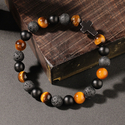 L1246 (Natürlicher Tigerauge) Schwarzes Tigerauge Vulkangestein Perlenarmband Kreuz