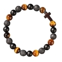 L1246 (Natürlicher Tigerauge) Schwarzes Tigerauge Vulkangestein Perlenarmband Kreuz