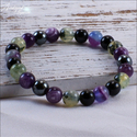 Handgefertigtes Armband mit lila Achatperlen, Naturstein, dunkler Stil