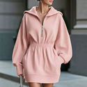 Kapuzen-Sweatshirt-Kleid mit halbem Reißverschluss und Taillengürtel