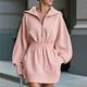 Half-Zip Hooded Sweatshirt Dress With Cinched Waist