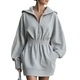 Half-Zip Hooded Sweatshirt Dress With Cinched Waist
