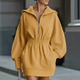 Half-Zip Hooded Sweatshirt Dress With Cinched Waist