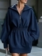 Half-Zip Hooded Sweatshirt Dress With Cinched Waist