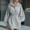 Kapuzen-Sweatshirt-Kleid mit halbem Reißverschluss und Taillengürtel