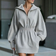 Half-Zip Hooded Sweatshirt Dress With Cinched Waist