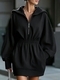 Half-Zip Hooded Sweatshirt Dress With Cinched Waist