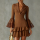 Caramel Light Luxury Lace Mesh Flared Sleeve Short Dress