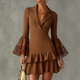 Caramel Light Luxury Lace Mesh Flared Sleeve Short Dress