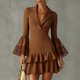 Caramel Light Luxury Lace Mesh Flared Sleeve Short Dress