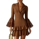 Caramel Light Luxury Lace Mesh Flared Sleeve Short Dress