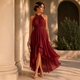 Elegantes Chiffon-Halfter-Kleid mit Taillierung