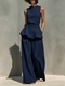 Elegant Sleeveless Ruffled Wide-Leg Two-Piece Pants Set