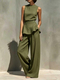 Elegant Sleeveless Ruffled Wide-Leg Two-Piece Pants Set