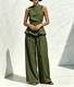 Elegant Sleeveless Ruffled Wide-Leg Two-Piece Pants Set