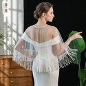 Pearl Tassel Mesh Shawl Short Sleeve Bridal Cover Up Cardigan