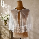 Pearl Tassel Mesh Shawl Short Sleeve Bridal Cover Up Cardigan