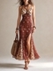 Red Vintage Red Floral Mesh Mermaid Long Dress