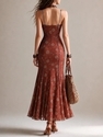 Rotes Vintage-Kleid mit rotem Blumen-Mesh, Meerjungfrau, lang