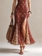 Red Vintage Red Floral Mesh Mermaid Long Dress