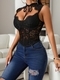 Black Lace Sheer Mesh Corset High-Neck Lace-Up Vest