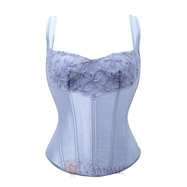Blue Corset Fishbone Court Shapewear With Cups Bustier