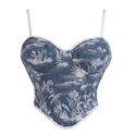 Blue Court Print Tube Top Corset Bustier Waist Trainer