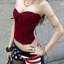 Fishbone Steel Ring Pleated Slim Fit Tube Top Vest For Women