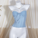 Fishbone Steel Ring Pleated Slim Fit Tube Top Vest For Women