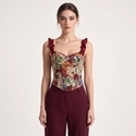 Gemustertes, gerafftes, dehnbares formendes Cami-Korsett-Top mit Blumenmuster