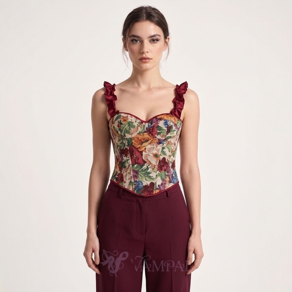 Pattern Floral Ruched Stretch Shaping Camisole Corset Top
