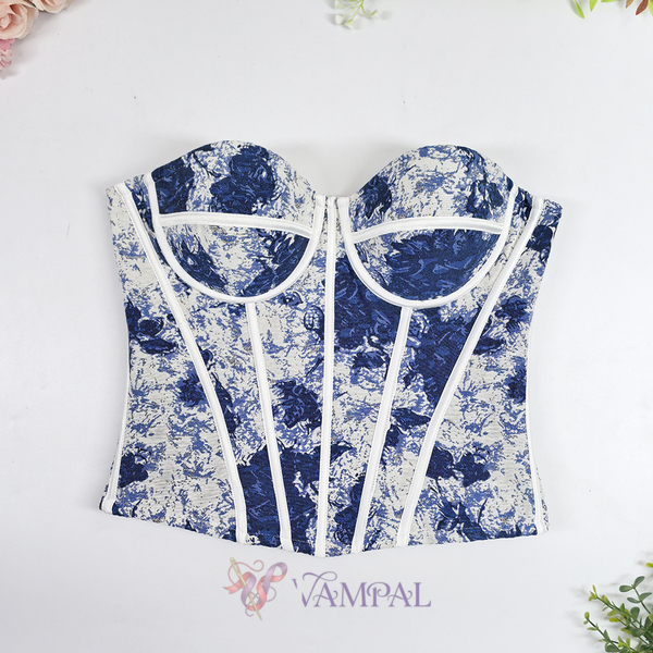 Chinese Ink Painting Corset With Fishbone Structure