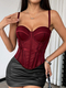 Einfarbiges Netz-Korsett-Camisole mit Brustpolstern