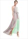 Ärmelloses Chiffon-Maxikleid mit Kontrastfarbe, High-Low-Saum und Gürtel