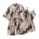 Leopard Print Faux Silk Pajama Set With Robe And Shorts