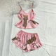 Leopard Print Faux Silk Pajama Set With Robe And Shorts