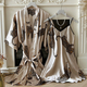 Leopard Print Faux Silk Pajama Set With Robe And Shorts