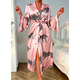 Leopard Print Faux Silk Pajama Set With Robe And Shorts
