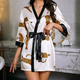Leopard Print Faux Silk Pajama Set With Robe And Shorts