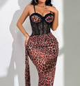 Leopard Print Lace Slim-Fit Camisole Dress
