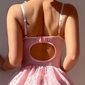 Rosa Rosa Schnür-Fischgräten-Bodysuit-Dessous-Set