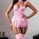 Lace Bow Mesh Spliced Dress With Stocking Sleeves Lingerie Set