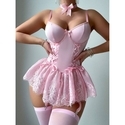 Lace Bow Mesh Spliced Dress With Stocking Sleeves Lingerie Set