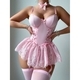 Lace Bow Mesh Spliced Dress With Stocking Sleeves Lingerie Set