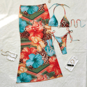 As shown in the picture Leopard Print Three-Piece Bikini Set With Backless Long Dress