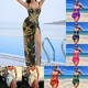 Einteiliger Badeanzug mit offenem Rücken Druck und Bikini-Beachcover-Set