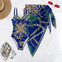 One-Piece Swimsuit With Open Back Print And Bikini Cover-Up Set