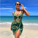 One-Piece Swimsuit With Open Back Print And Bikini Cover-Up Set
