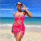 Einteiliger Badeanzug mit offenem Rücken Druck und Bikini-Beachcover-Set